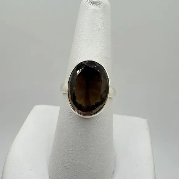 NWOT 11x16mm oval cut SMOKY QUARTZ solitaire ring in sterling silver! - Picture 7 of 9